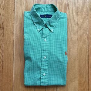 Polo Ralph Lauren Mens Long Sleeve Dress Shirt Reg Fit Medium Green White Checks